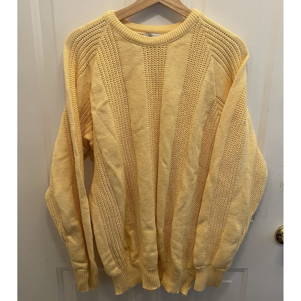 Vintage Yellow Jantzen‎ Chunky Knit Crewneck Cotton Sweater Mens L 90s Preppy - Picture 2 of 7
